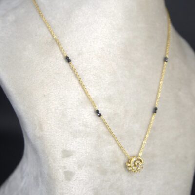 beautiful chakri cz pendent with black beads - Image 2
