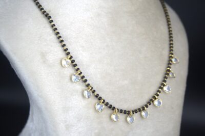 black beads with heart' shape polki drops - Image 2