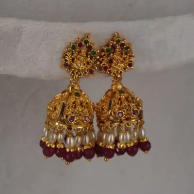 Lakshmi stud Jhumkas Pearl and rubys