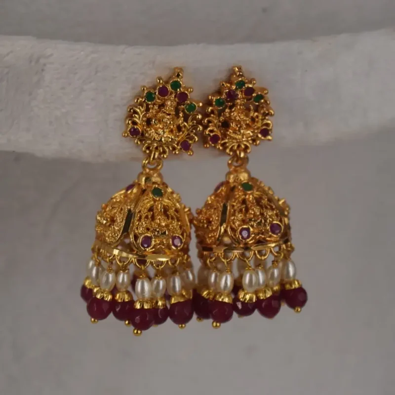 Lakshmi stud Jhumkas Pearl and rubys